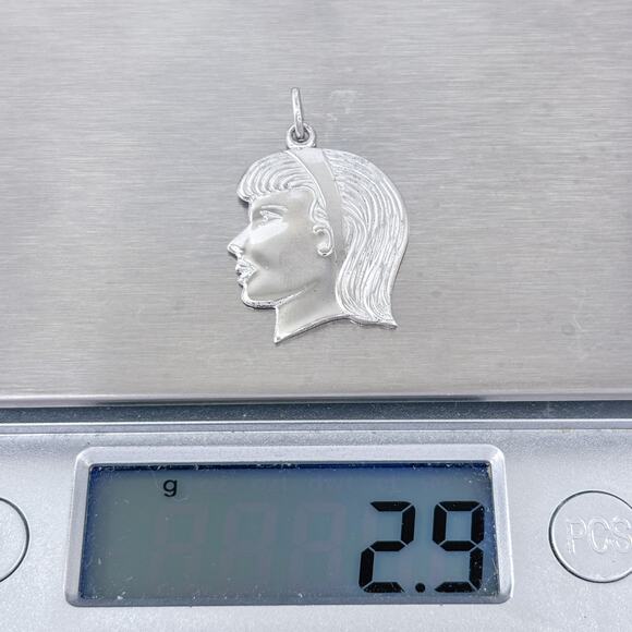 Engraved Silhouette Girl Charm | Vintage Sterling Silver 925 Child Profile - Picture 6 of 6